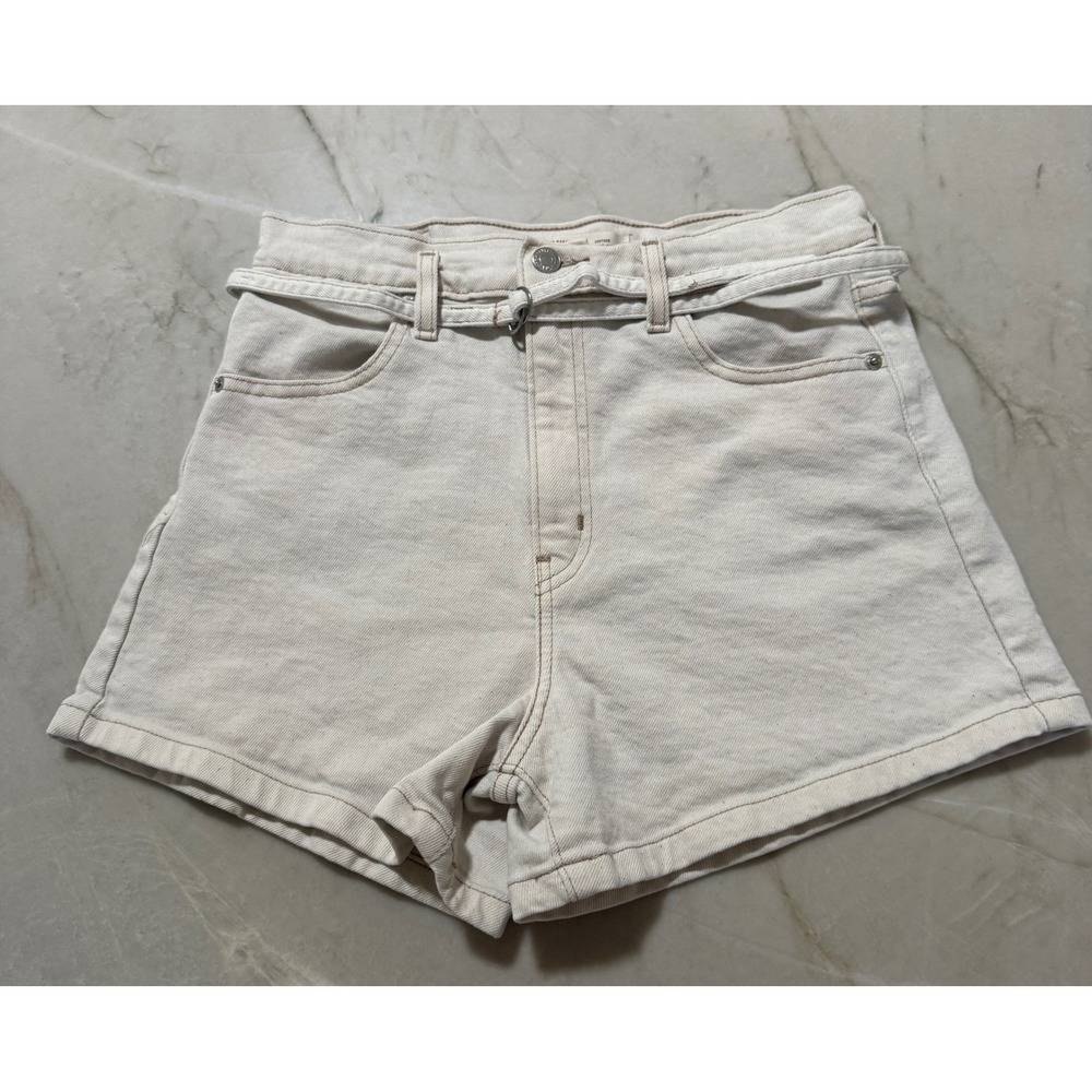 Levi Strauss Signature Vintage High Rise Shorts Cream Off White Size 2 Belted